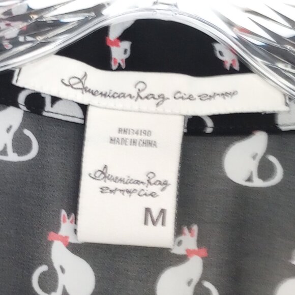 American Rag Cie Black & White Sheer Kitty Cat Print Blouse - Picture 2 of 7